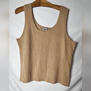 Neiman Marcus Cashmere Tank Top Shell 3X Tan Beige Scoop Neck Plus Size Luxury